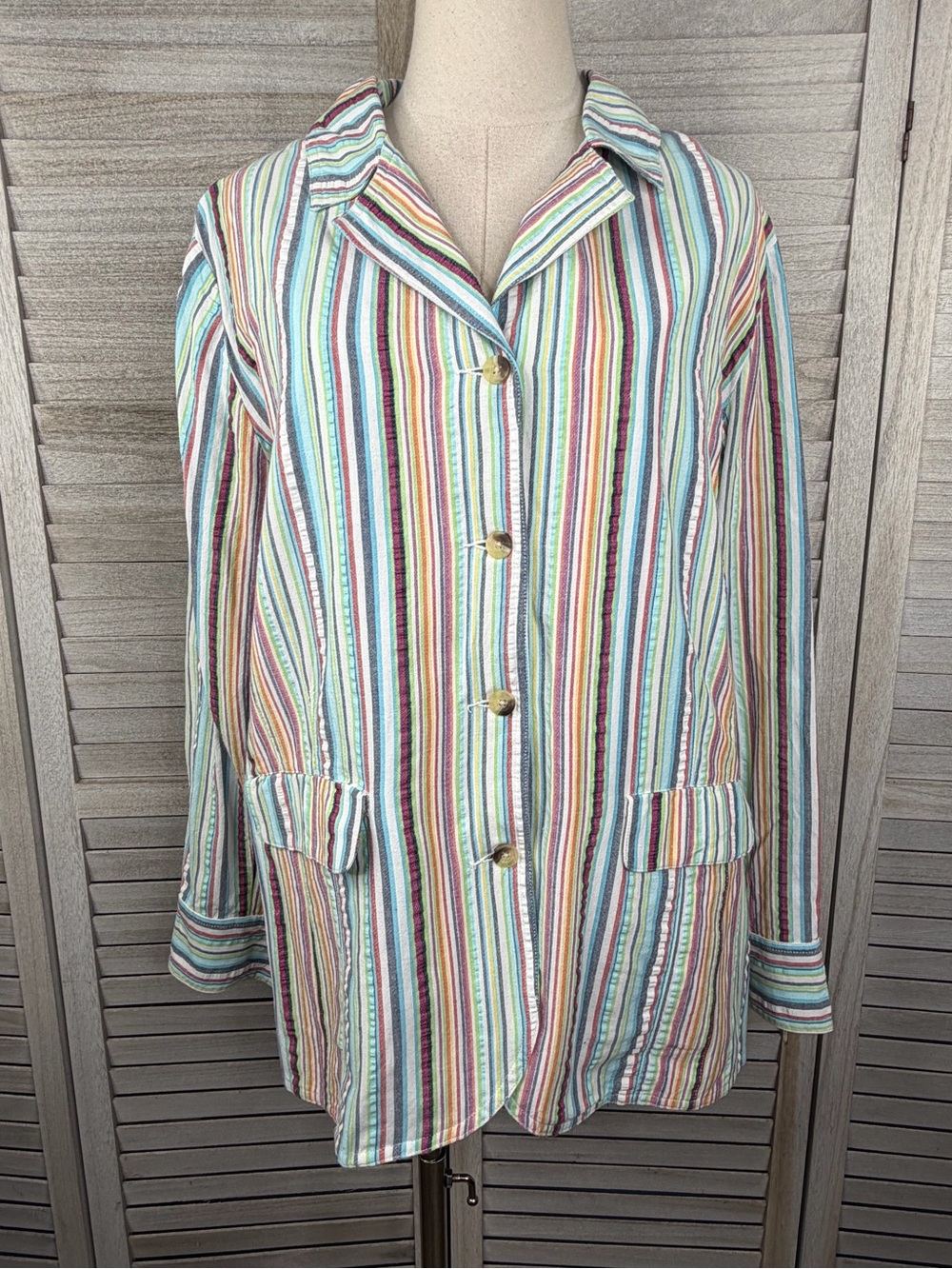 DENIM 24/7 Vintage 90's/Y2K Striped Cotton Casual Blazer Jacket Women's Plus-20W